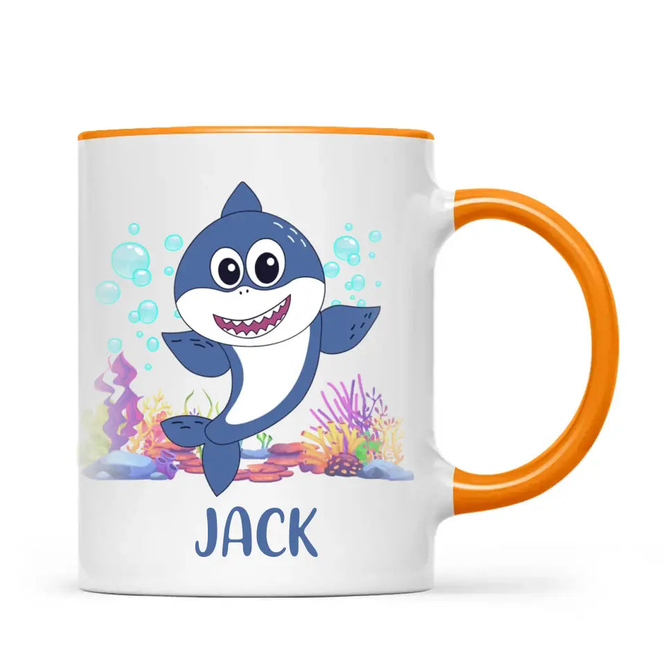 Personalised Shark Mug - Custom Name Kids Cup - Cute Underwater Ocean Design - 11oz or 6oz - NZ Made
