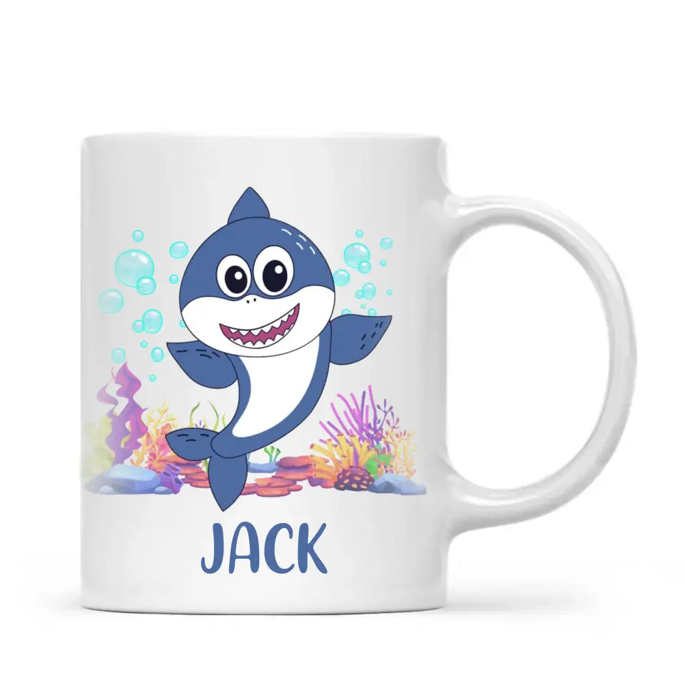 Personalised Shark Mug - Custom Name Kids Cup - Cute Underwater Ocean Design - 11oz or 6oz - NZ Made