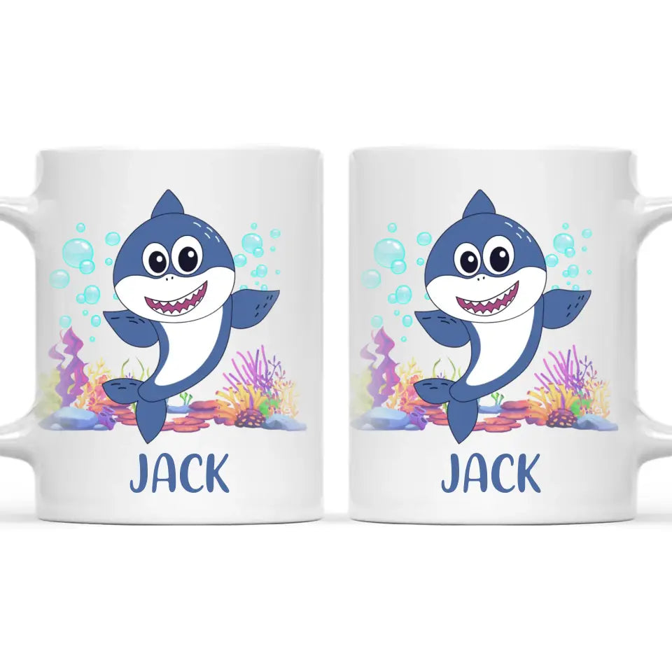 Personalised Shark Mug - Custom Name Kids Cup - Cute Underwater Ocean Design - 11oz or 6oz - NZ Made
