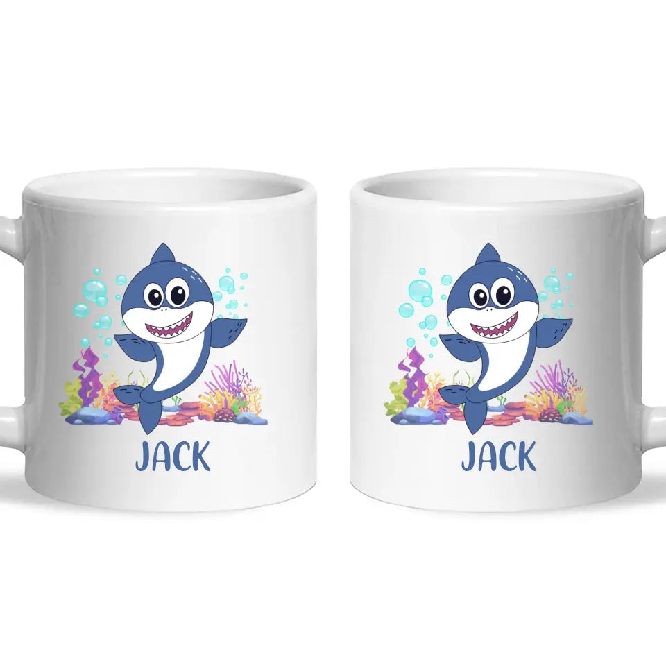 Personalised Shark Mug - Custom Name Kids Cup - Cute Underwater Ocean Design - 11oz or 6oz - NZ Made