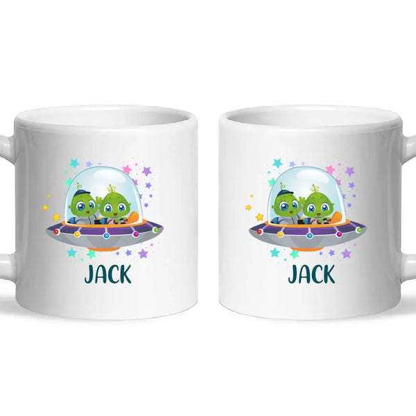 Personalised Alien Spaceship Mug - Custom Name Kids Cup - Fun Outer Space Design - 11oz or 6oz - NZ Made