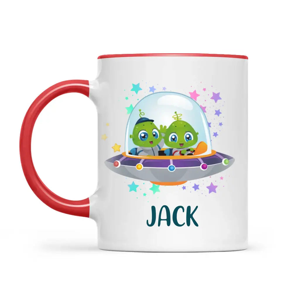 Personalised Alien Spaceship Mug - Custom Name Kids Cup - Fun Outer Space Design - 11oz or 6oz - NZ Made