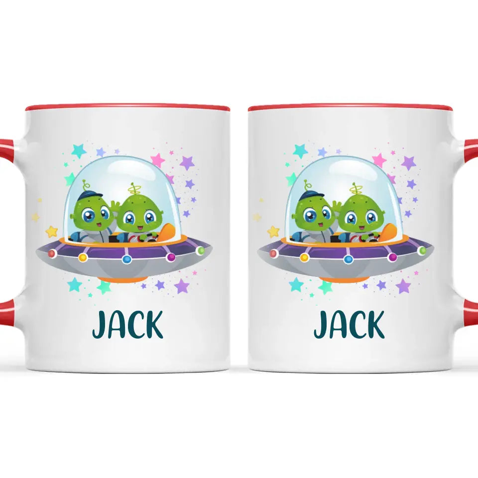 Personalised Alien Spaceship Mug - Custom Name Kids Cup - Fun Outer Space Design - 11oz or 6oz - NZ Made