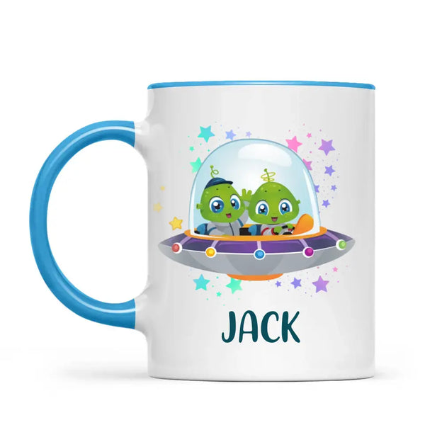 Personalised Alien Spaceship Mug - Custom Name Kids Cup - Fun Outer Space Design - 11oz or 6oz - NZ Made