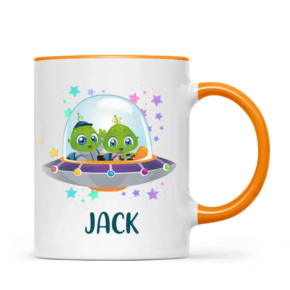 Personalised Alien Spaceship Mug - Custom Name Kids Cup - Fun Outer Space Design - 11oz or 6oz - NZ Made