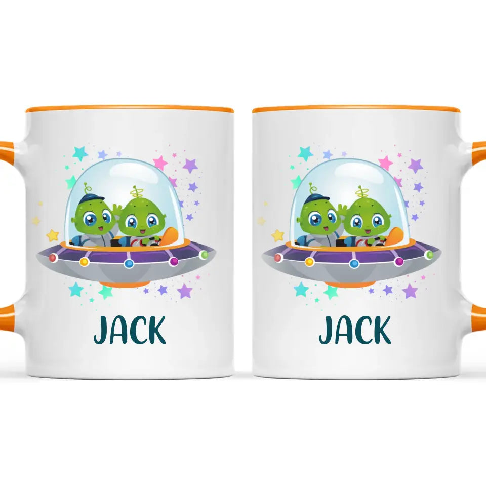 Personalised Alien Spaceship Mug - Custom Name Kids Cup - Fun Outer Space Design - 11oz or 6oz - NZ Made