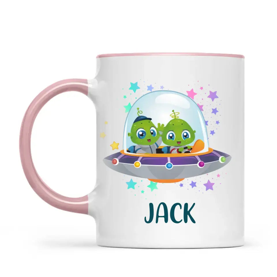 Personalised Alien Spaceship Mug - Custom Name Kids Cup - Fun Outer Space Design - 11oz or 6oz - NZ Made