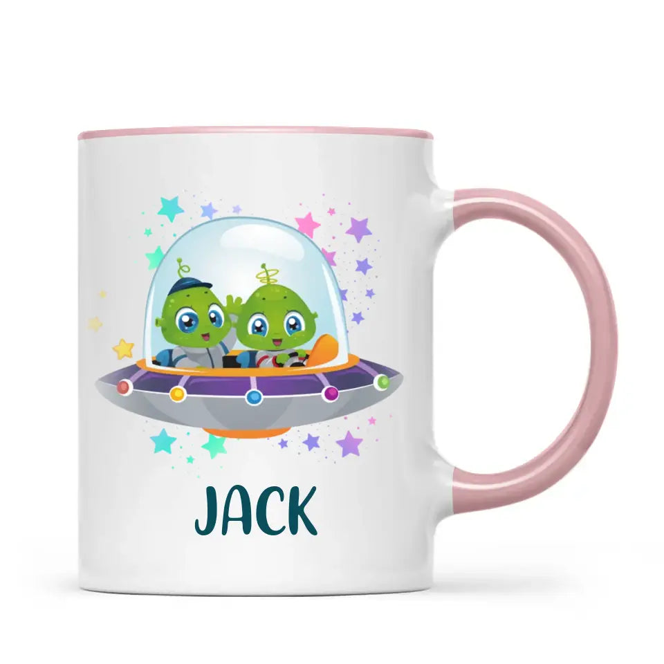 Personalised Alien Spaceship Mug - Custom Name Kids Cup - Fun Outer Space Design - 11oz or 6oz - NZ Made