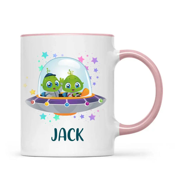 Personalised Alien Spaceship Mug - Custom Name Kids Cup - Fun Outer Space Design - 11oz or 6oz - NZ Made