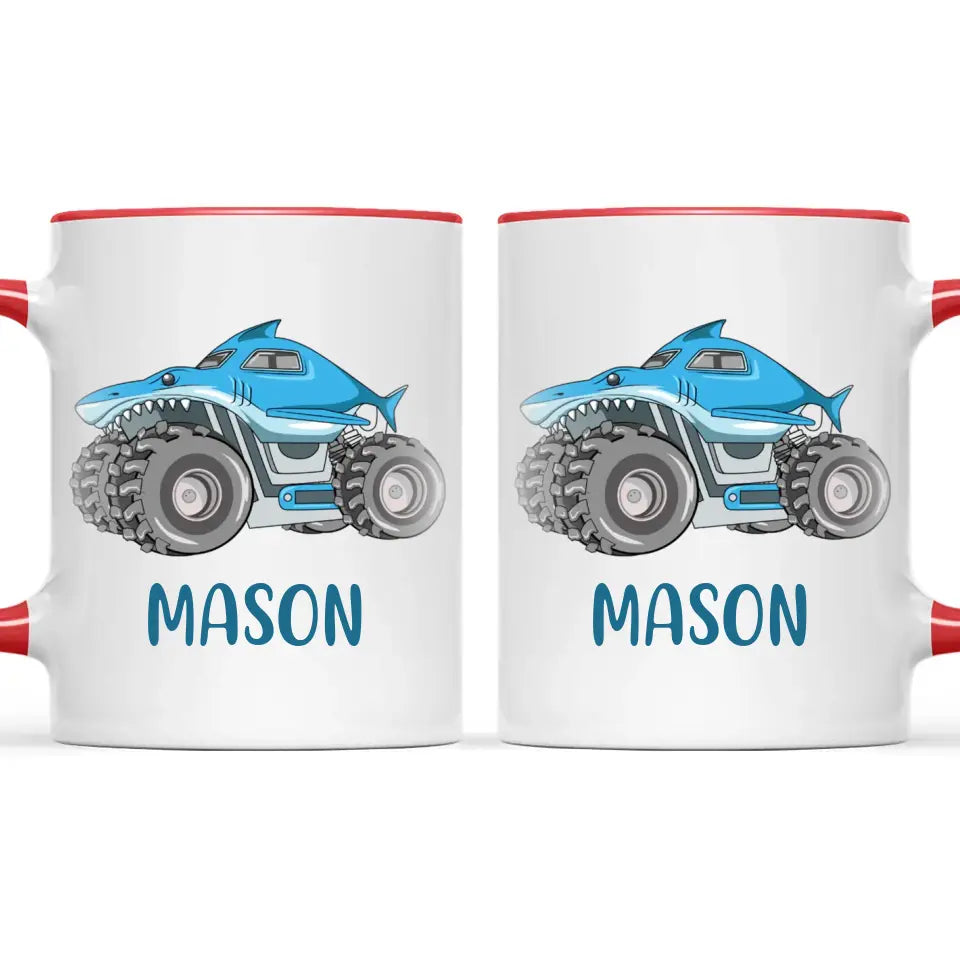Personalised Shark Monster Truck Mug - Custom Name Kids Cup - 11oz or 6oz - Fun Blue Design - NZ Made