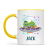 Personalised Alien Spaceship Mug - Custom Name Kids Cup - Fun Outer Space Design - 11oz or 6oz - NZ Made