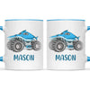Personalised Shark Monster Truck Mug - Custom Name Kids Cup - 11oz or 6oz - Fun Blue Design - NZ Made