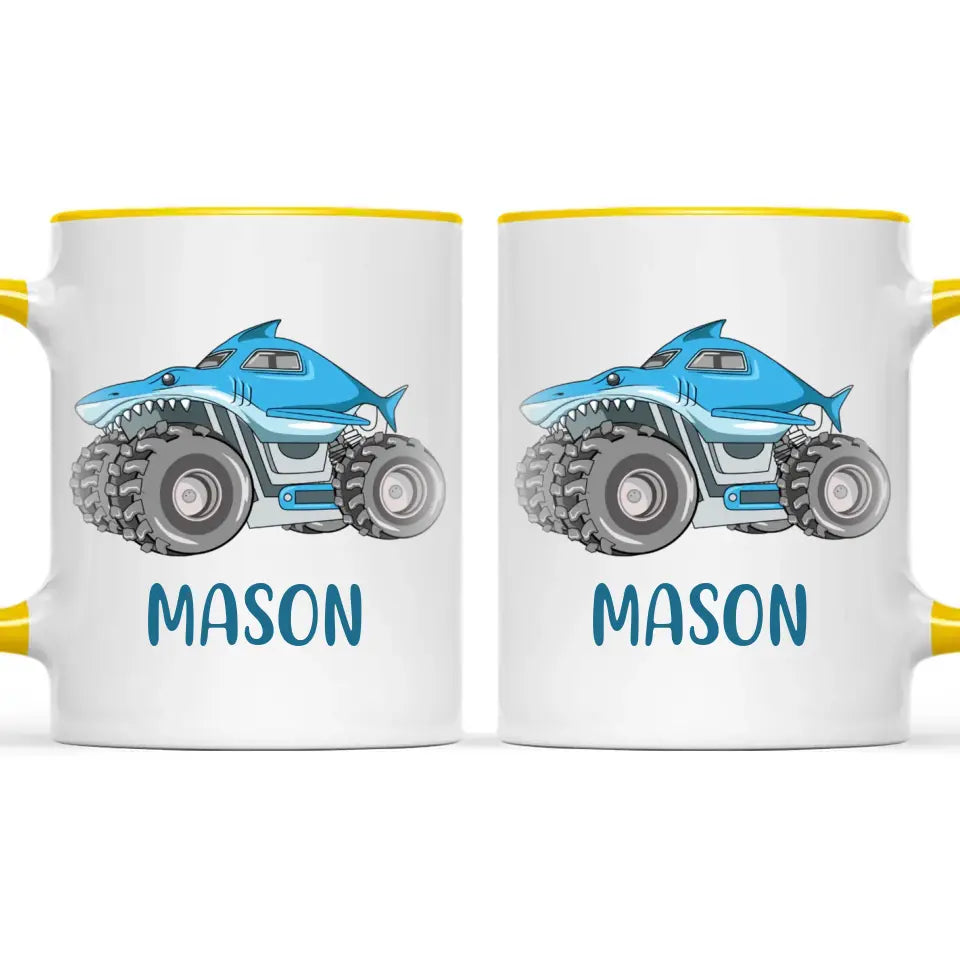 Personalised Shark Monster Truck Mug - Custom Name Kids Cup - 11oz or 6oz - Fun Blue Design - NZ Made