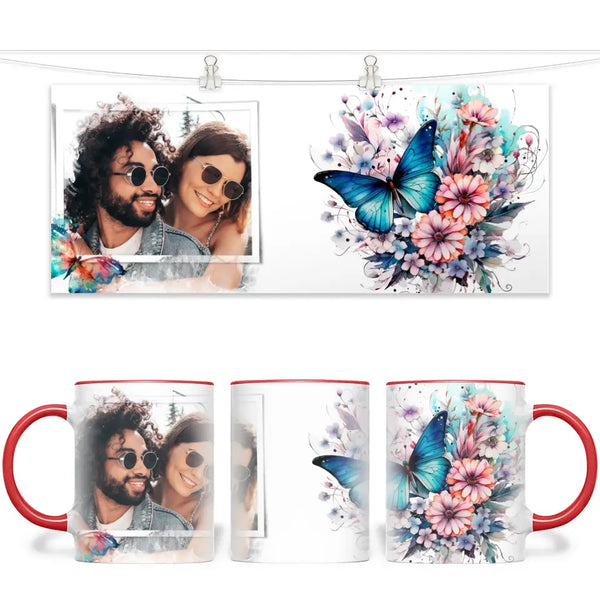 Personalised Butterfly & Flowers Photo Mug - Custom Picture Upload - 11oz Ceramic Gift - NZ Made