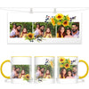 Personalised Floral 3 Photo Collage Mug - Custom Family Keepsake - Sunflower Design - NZ Made