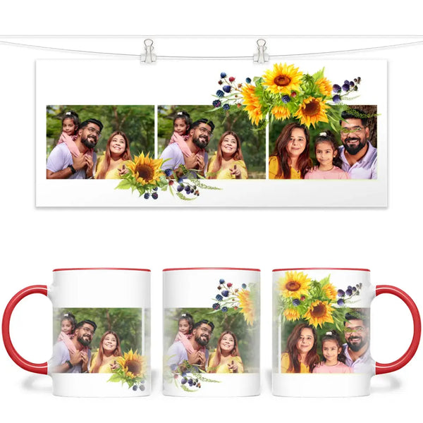Personalised Floral 3 Photo Collage Mug - Custom Family Keepsake - Sunflower Design - NZ Made