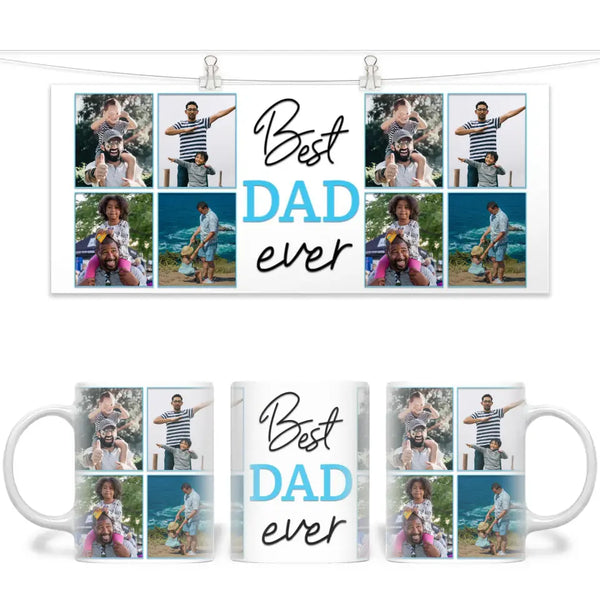 Personalised Best Dad Ever Photo Collage Mug - Custom Father’s Day Gift - 6 Photo Upload - NZ Made