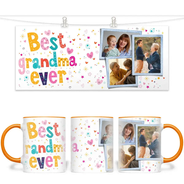Personalised Best Grandma Ever Photo Mug - Custom Gift for Nana - 3 Photo Collage - 11oz - NZ Made