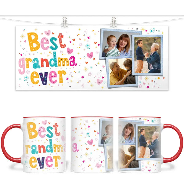 Personalised Best Grandma Ever Photo Mug - Custom Gift for Nana - 3 Photo Collage - 11oz - NZ Made