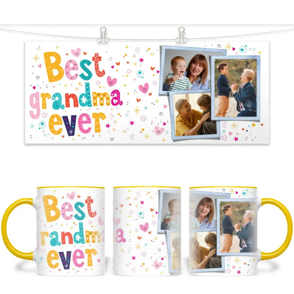 Personalised Best Grandma Ever Photo Mug - Custom Gift for Nana - 3 Photo Collage - 11oz - NZ Made