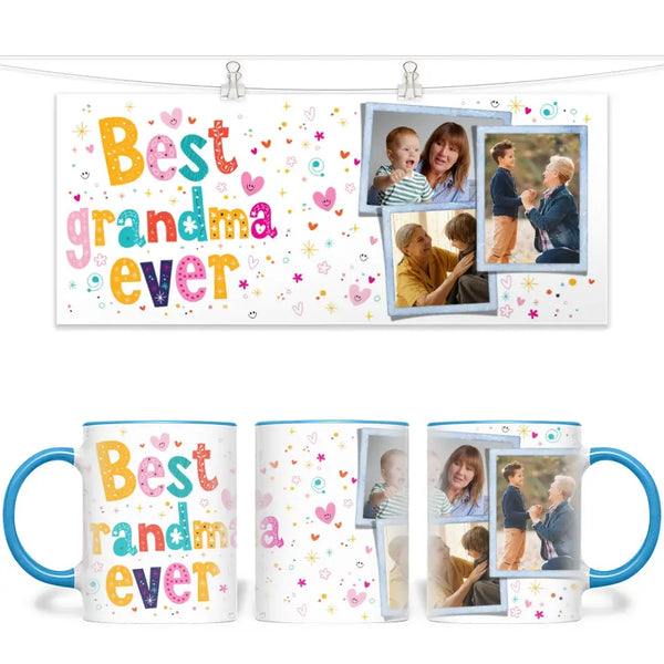 Personalised Best Grandma Ever Photo Mug - Custom Gift for Nana - 3 Photo Collage - 11oz - NZ Made