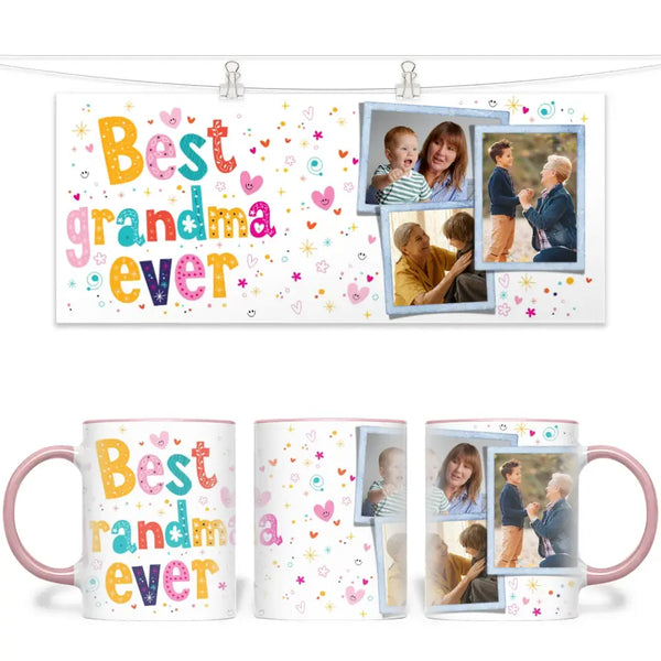 Personalised Best Grandma Ever Photo Mug - Custom Gift for Nana - 3 Photo Collage - 11oz - NZ Made