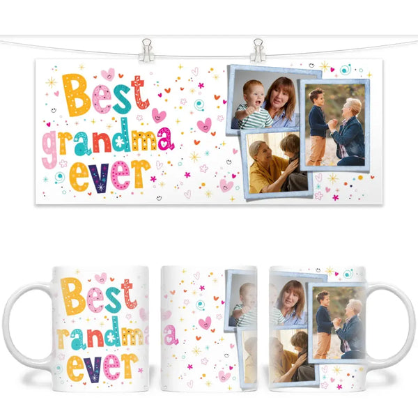 Personalised Best Grandma Ever Photo Mug - Custom Gift for Nana - 3 Photo Collage - 11oz - NZ Made