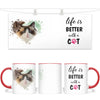 Personalised Cat Lovers Mug - Life is Better with a Cat - Custom Photo Heart Frame - Pet Photo Gift - 11oz Ceramic - NZ Made