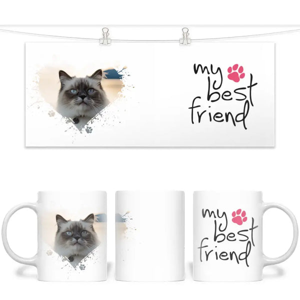Personalised Cat Lovers Mug - Heart Frame Photo & My Best Friend Quote - Custom Pet Gift - 11oz Ceramic - NZ Made