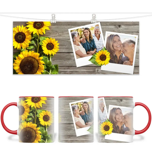 Personalised Sunflower Photo Mug - Custom 2-Photo Upload - 11oz Ceramic Gift for Mum, Nana or Friends - NZ Made