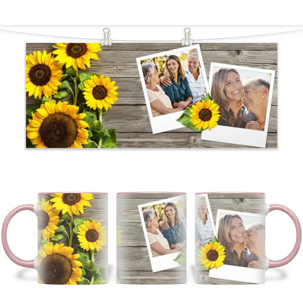 Personalised Sunflower Photo Mug - Custom 2-Photo Upload - 11oz Ceramic Gift for Mum, Nana or Friends - NZ Made