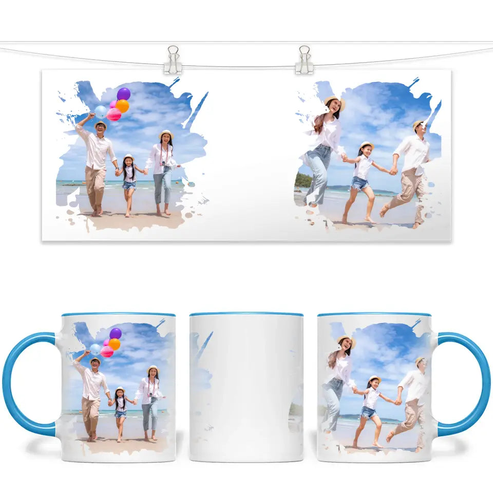 2 Photo Splash Frame Personalised Mug - Custom Couples Photo Gift - 11oz Ceramic - NZ Made