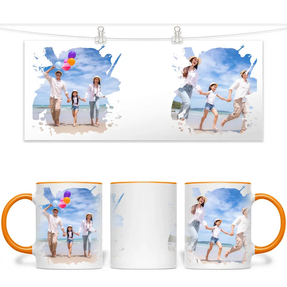 2 Photo Splash Frame Personalised Mug - Custom Couples Photo Gift - 11oz Ceramic - NZ Made