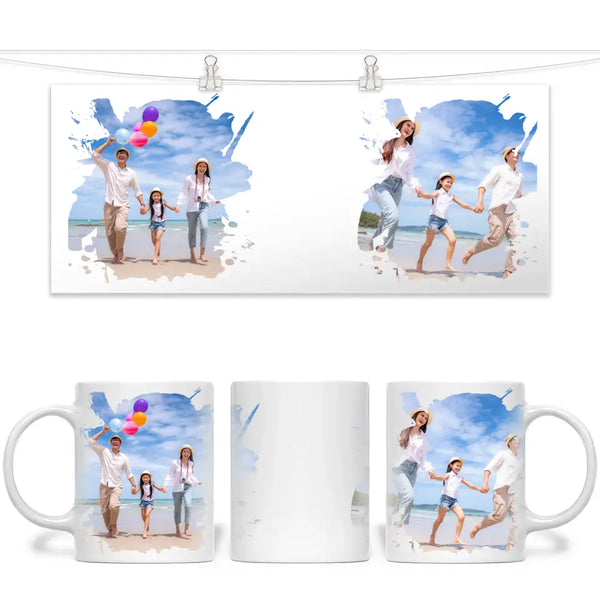 2 Photo Splash Frame Personalised Mug - Custom Couples Photo Gift - 11oz Ceramic - NZ Made