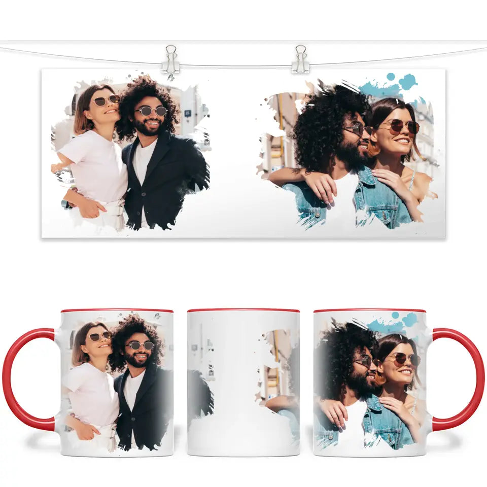 2 Photo Splash Frame Personalised Mug - Custom Photo Upload Gift - 11oz Ceramic - NZ Made