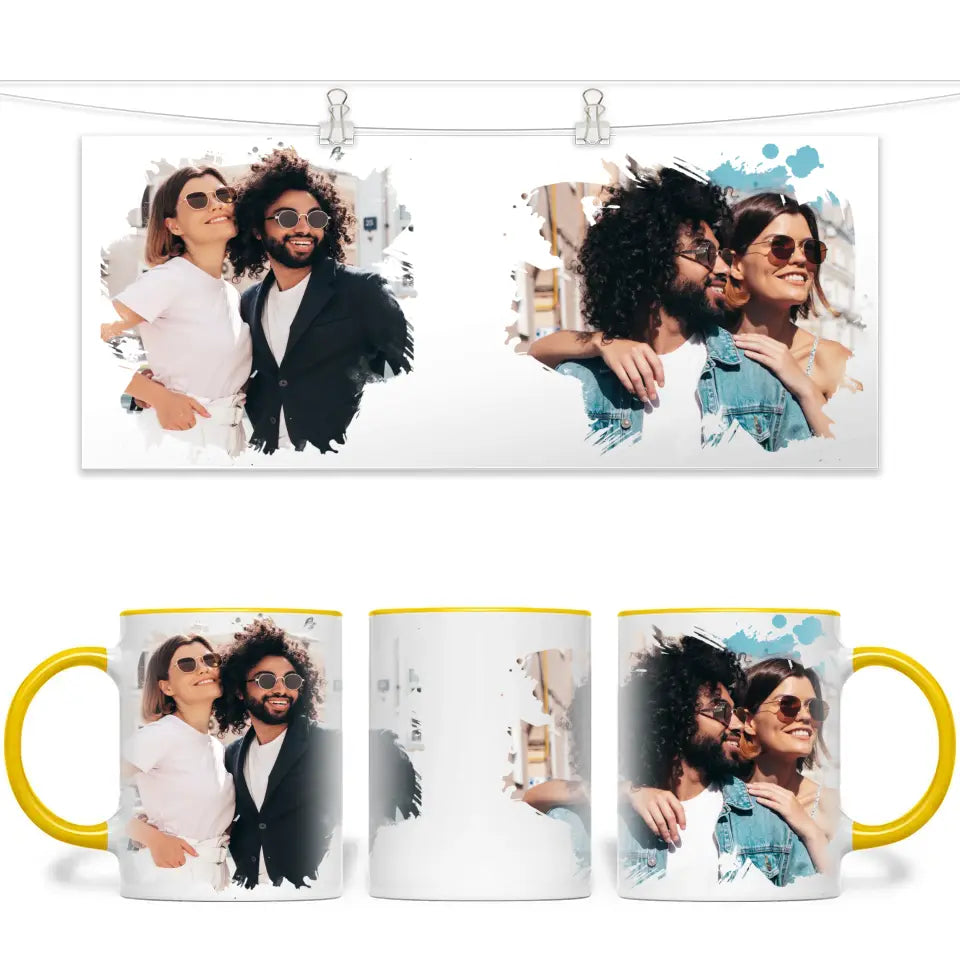 2 Photo Splash Frame Personalised Mug - Custom Photo Upload Gift - 11oz Ceramic - NZ Made