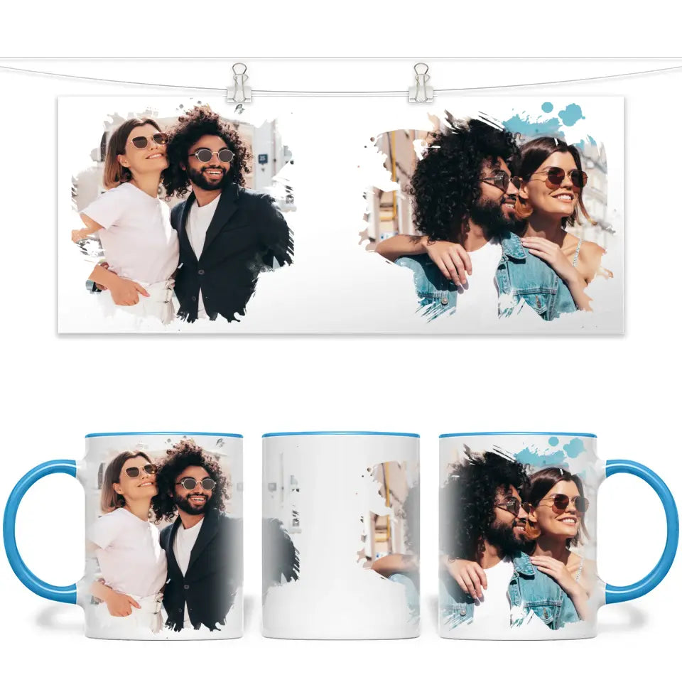 2 Photo Splash Frame Personalised Mug - Custom Photo Upload Gift - 11oz Ceramic - NZ Made