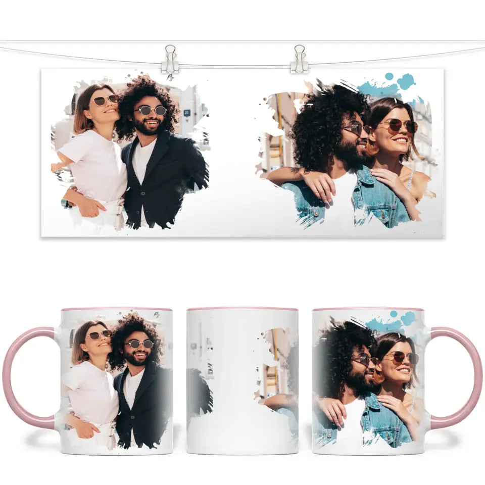 2 Photo Splash Frame Personalised Mug - Custom Photo Upload Gift - 11oz Ceramic - NZ Made