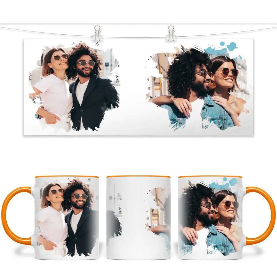2 Photo Splash Frame Personalised Mug - Custom Photo Upload Gift - 11oz Ceramic - NZ Made