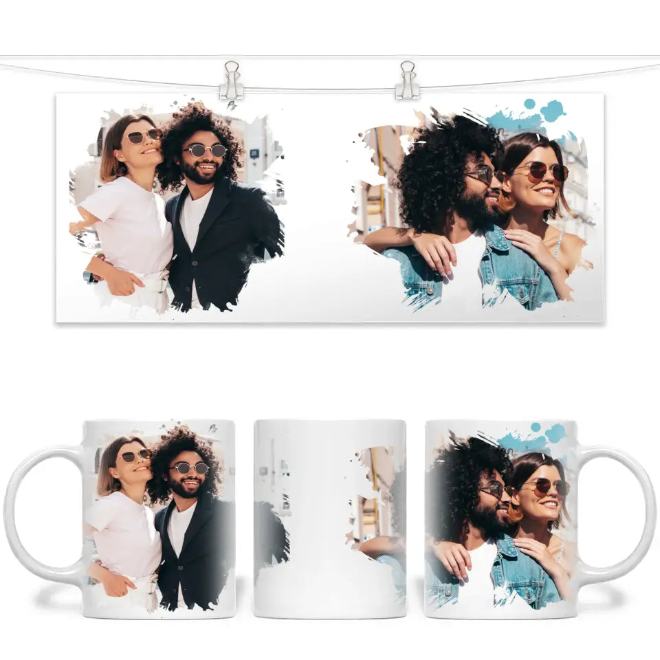 2 Photo Splash Frame Personalised Mug - Custom Photo Upload Gift - 11oz Ceramic - NZ Made