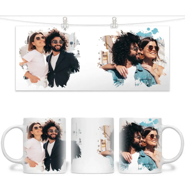 2 Photo Splash Frame Personalised Mug - Custom Photo Upload Gift - 11oz Ceramic - NZ Made