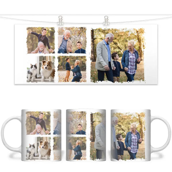 Personalised Photo Collage Mug - 4 Photo Grid & 1 Large Image - Custom Memory Mug - 11oz Ceramic - NZ Made