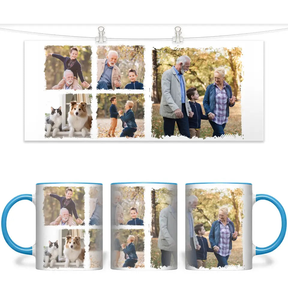 Personalised Photo Collage Mug - 4 Photo Grid & 1 Large Image - Custom Memory Mug - 11oz Ceramic - NZ Made