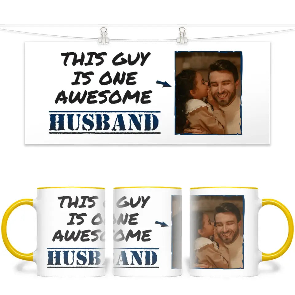 Personalised Photo Mug - This Guy is One Awesome Husband - Custom Picture Gift for Husbands - 11oz Ceramic - NZ Made