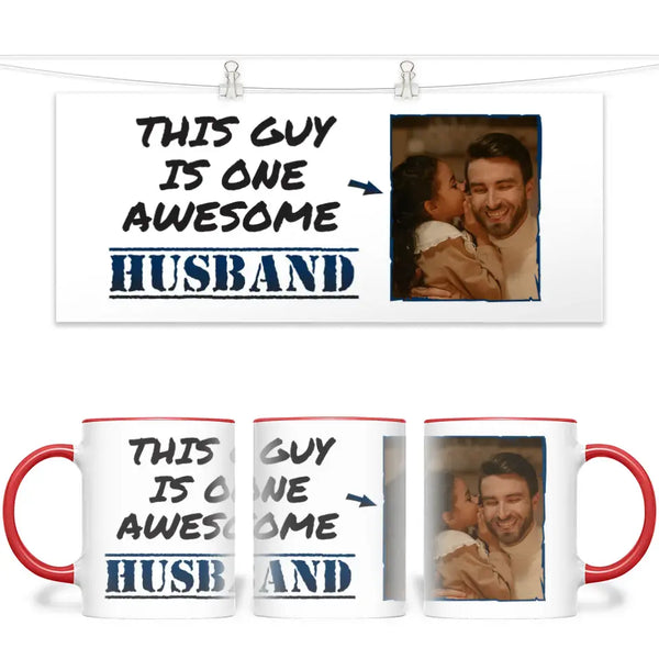 Personalised Photo Mug - This Guy is One Awesome Husband - Custom Picture Gift for Husbands - 11oz Ceramic - NZ Made