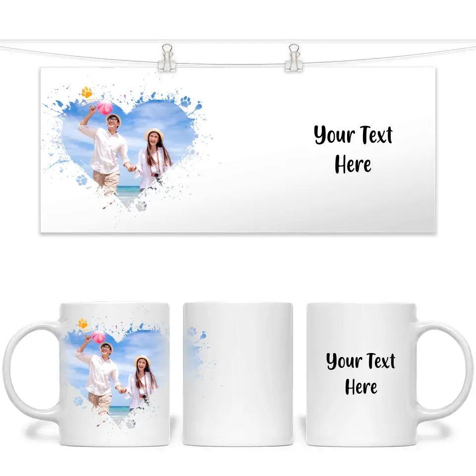 Personalised Photo Heart Frame Mug with Custom Text - 11oz Custom Gift - NZ Made - Anniversary, Birthday, Family Keepsake