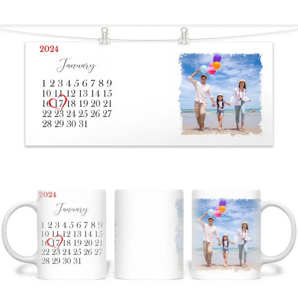 Personalised Special Date Mug - Custom Calendar & Photo Cup - Anniversary, Wedding, or Birthday Gift - 11oz Ceramic - NZ Made