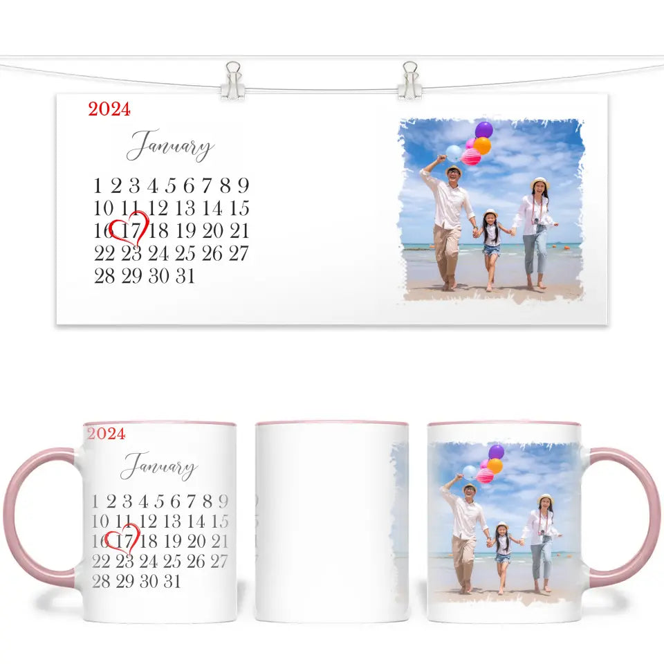 Personalised Special Date Mug - Custom Calendar & Photo Cup - Anniversary, Wedding, or Birthday Gift - 11oz Ceramic - NZ Made