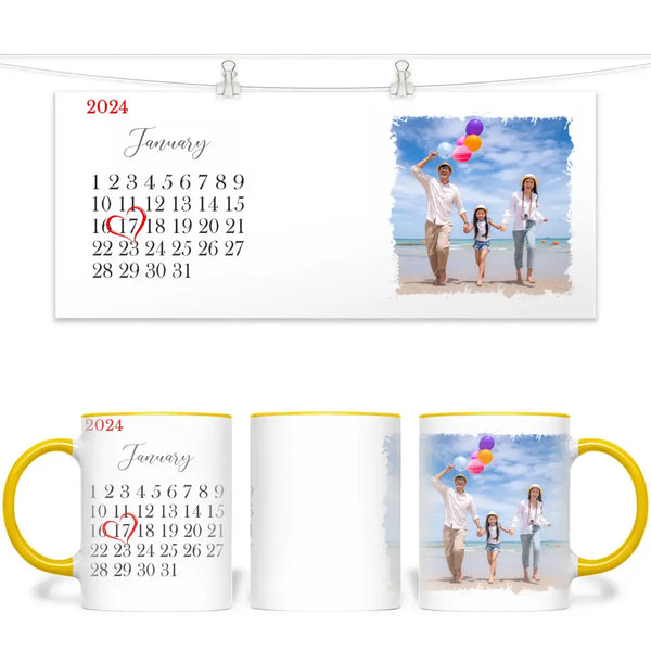 Personalised Special Date Mug - Custom Calendar & Photo Cup - Anniversary, Wedding, or Birthday Gift - 11oz Ceramic - NZ Made