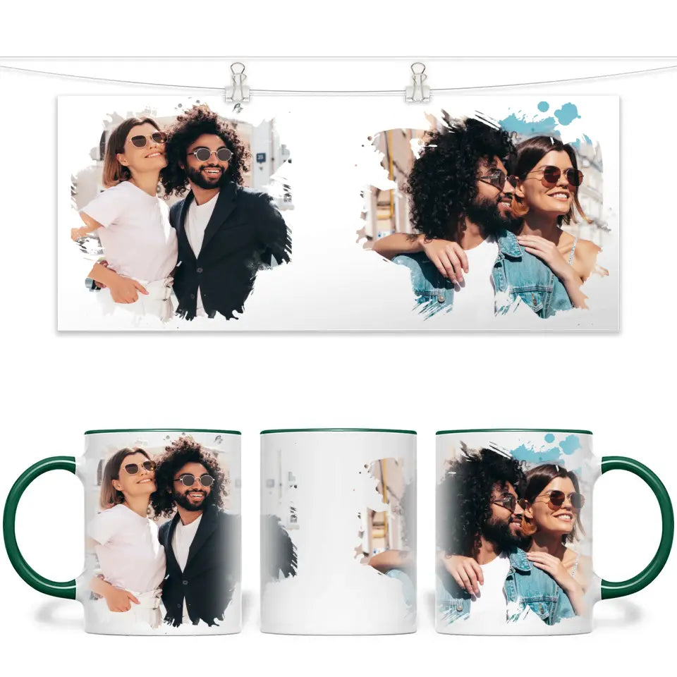 2 Photo Splash Frame Personalised Mug - Custom Photo Upload Gift - 11oz Ceramic - NZ Made